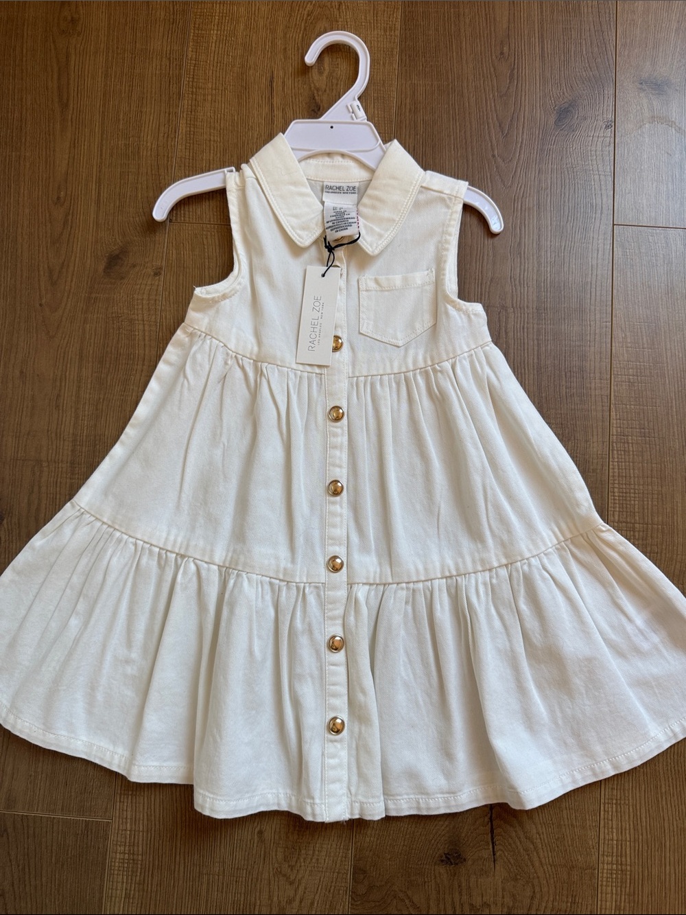 Rachel Zoe Girls' Off-White Sleeveless Tiered Button Dress